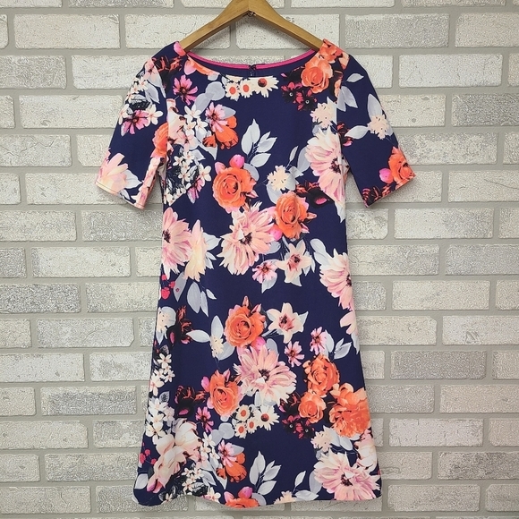 Eliza J Dresses & Skirts - Eliza J Blue Pink Floral Short Sleeve Dress Size 4
